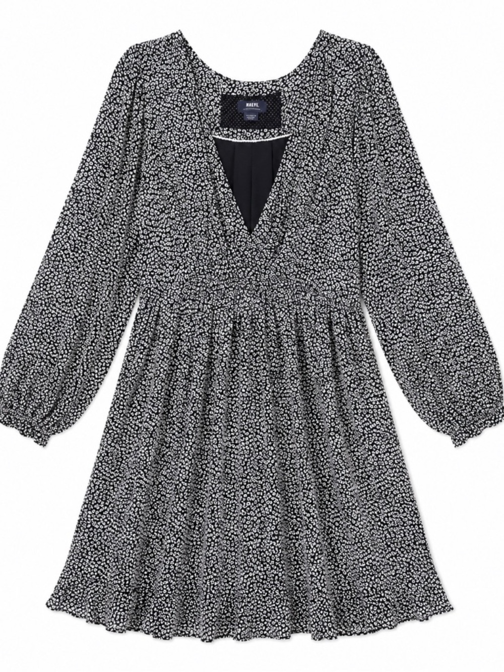 Maeve by Anthropologie •Black & White Print • V‑Neck •Long Sleeve • Dress • Med